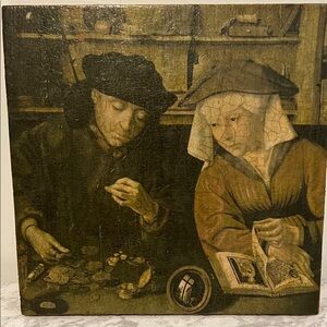Vintage “The Money Changer and His Wife” Art Print with Black and Brown Tones